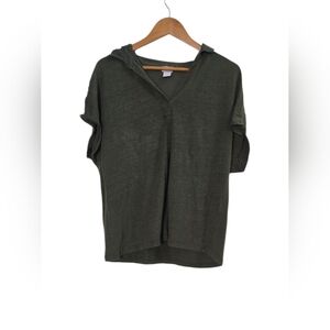 Chico's Collared Olive Short Sleeve Tee 100% Linen